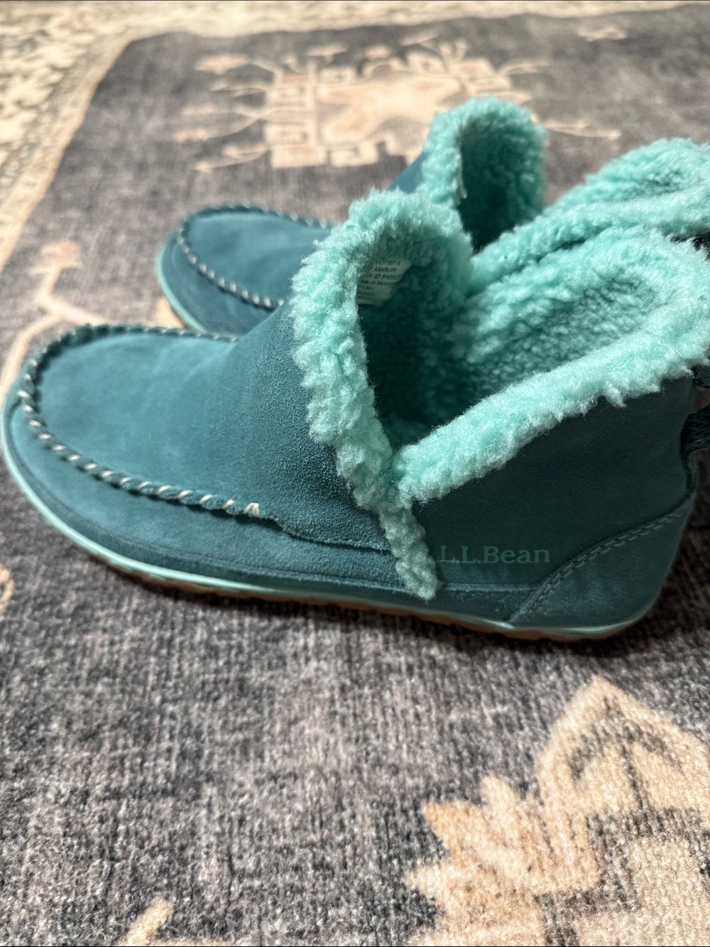 L.L. Bean Women's Teal Suede Slip-On Moccasin Slippers - Picture 4 of 7